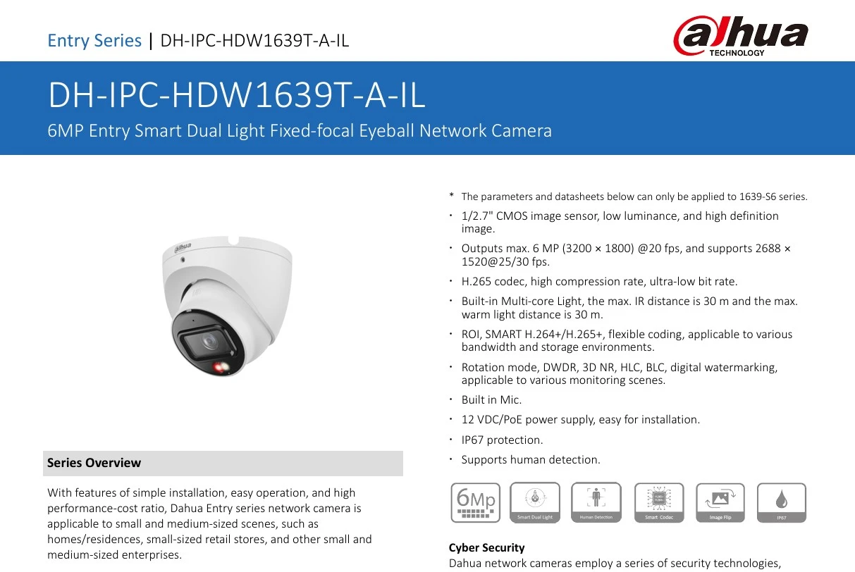 قیمت دوربین دام IP 6 مگاپیکسل دام داهوا IPC-HDW1639TP-A-IL