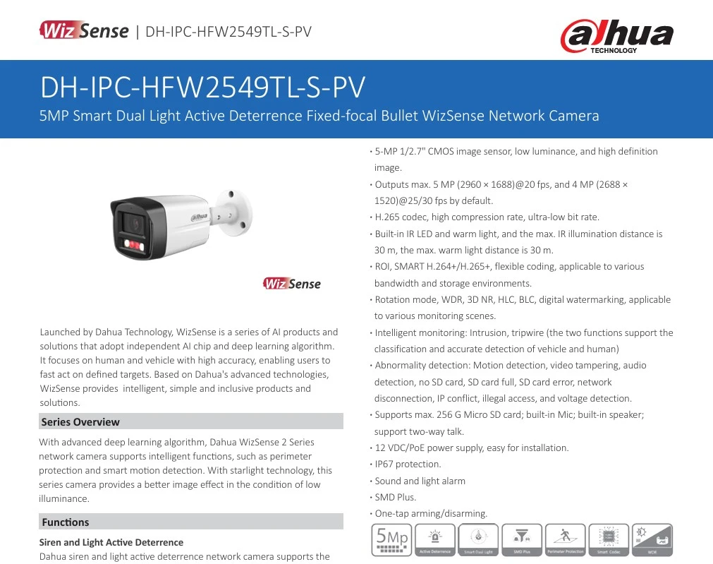 خرید دوربین بالت 5 مگ داهوا تحت شبکه IPC-HFW2549TL-S-PV