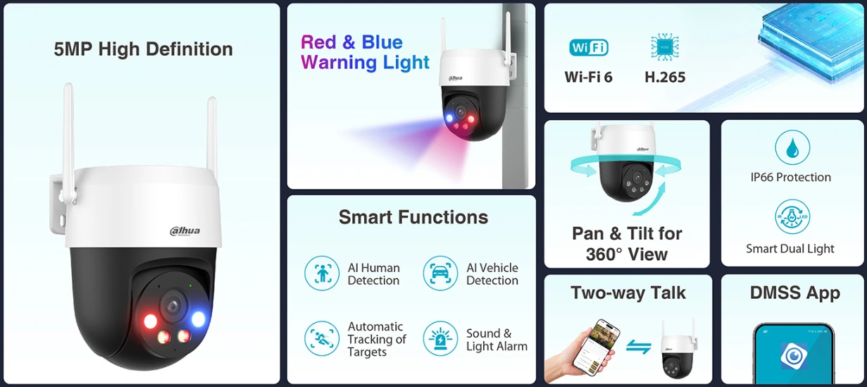 دوربین مداربسته بیسیم 5 مگاپیکسل داهوا p5as