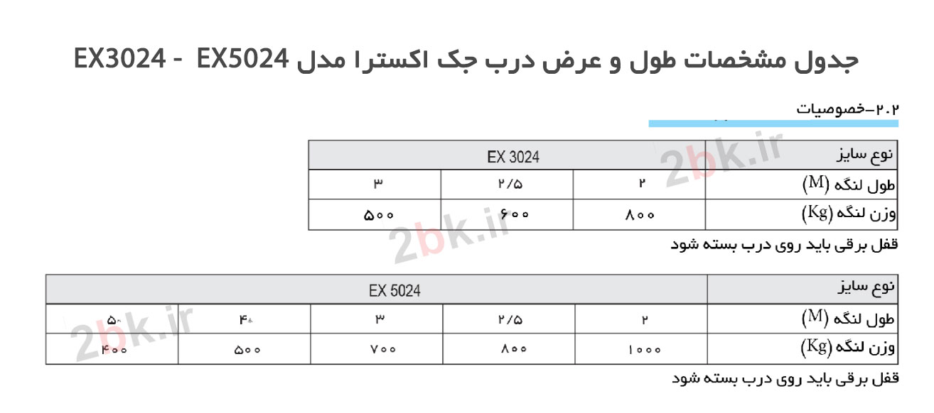 وزن و عرض مناسب جک در جک بازویی اکسترا 5024 و 3024